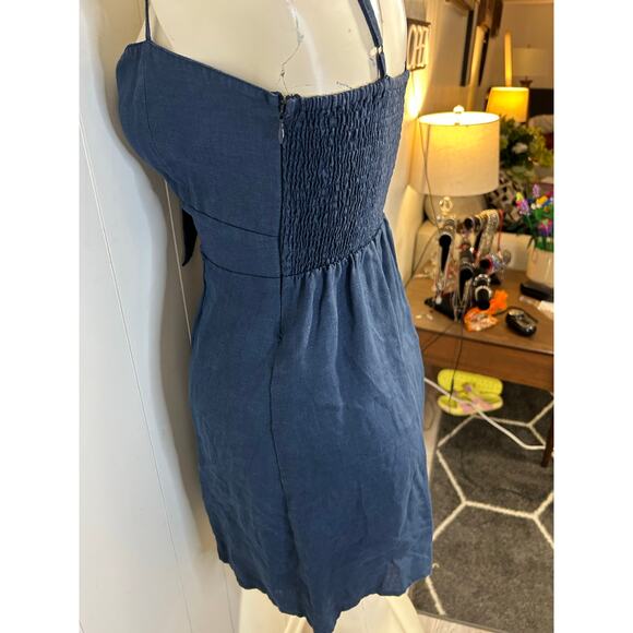 Faithfull the Brand Rodeo Navy Blue Tie-Front Dress. 100% Linen. Size 6/M - Picture 9 of 10